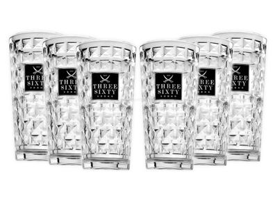 Three Sixty Vodka Longdrink Glas Gläserset eckig - 6x 0,3L geeicht