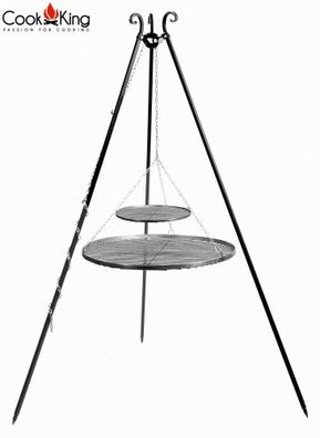 Dreibein Schwenkgrill 180 cm mit Doppel-Grillrost aus Rohstahl 40cm + 80cm