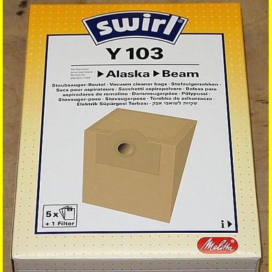 1 Packung Swirl Y103 = 5 Beutel + 1 Filter für Alaska 1404 E + Beam BS - 1500