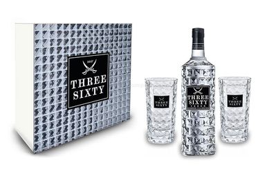 Three Sixty Set Geschenkset - Three Sixty Vodka 1L (37,5% Vol) + 2x Gläser ecki