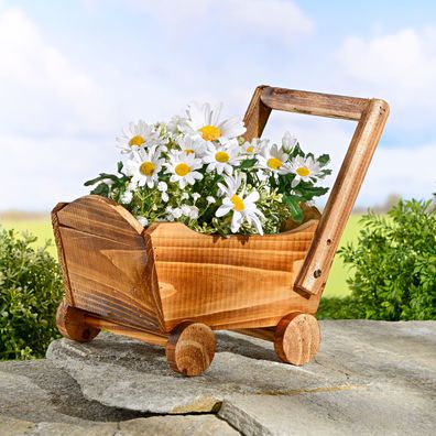 Deko Blumenwagen aus Holz - ca. 34 x 17 cm - Pflanzkarre Blumentopf Dekoration