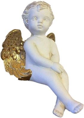 Engel sitzend über Kante Angel Hand bemalt aus Stuckgips Kunst Art Design