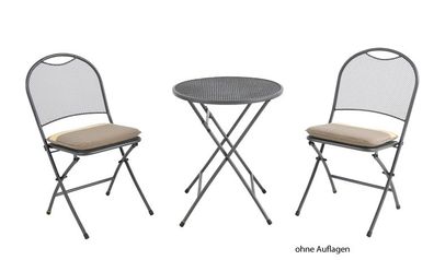 Cafe Latte Set - 2 Sessel und Tisch 60 cm in eisengrau, Stahl elotherm beschichtung