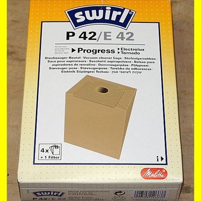 1 Packung Swirl E 42 / P 42 = 4 Beutel + 1 Filter für verschiedene Staubsauger