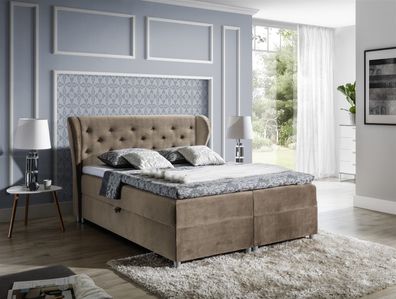Boxspringbett Schlafzimmerbett Arianna 120x200cm Stoff Hellbraun