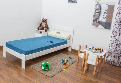 Kinderbett / Jugendbett Kiefer Vollholz massiv weiß lackiert A27, inkl. Lattenro