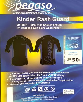 Pegaso Kinder Rash Guard Badeshirt Surfshirt UV Shirt Schutz Gr 98 bis 122 NEU