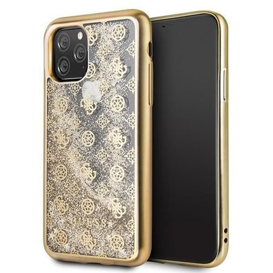 Guess 4G Peony Liquid Glitter Case Schutz Hülle für Apple iPhone 11 Pro Max - Gold