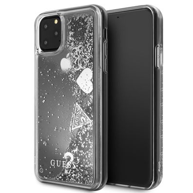 Guess Hearts Glitter Hard Case für Apple iPhone 11 Pro - Silber