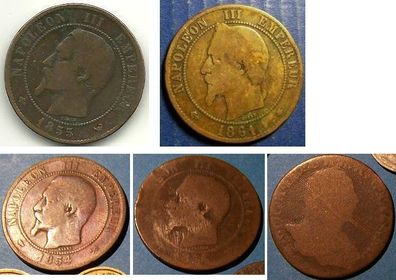 Frankreich 10 centimes 1855 oder 1861 oder 1854 Napoléon III, Diameter: 30 mm, 9-10 g