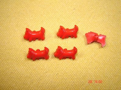 5 rote Hunde Kinderknöpfe Kunststoff Knöpfe 1,8cm
