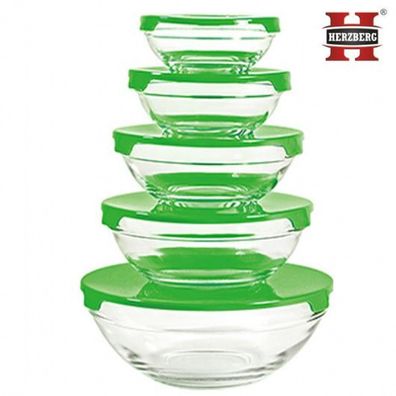 Herzberg Glasschüssel Set 5 Stück mit Deckel Frischhaltedosen aus Glas Vorratsdosen
