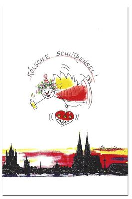 Grußkarte Kölner Schutzengel Skyline Postkarte Glücksengelchen Köln Klappkarte