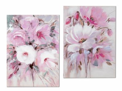 2er Set Leinwandbild Blumen rose weiß 50x70 cm Bild Kunstdruck Wandbild Wanddeko