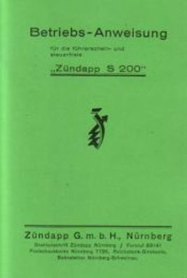 Betriebsanweisung für Zündapp S 200, Motorrad, Kraftrad, Oldtimer