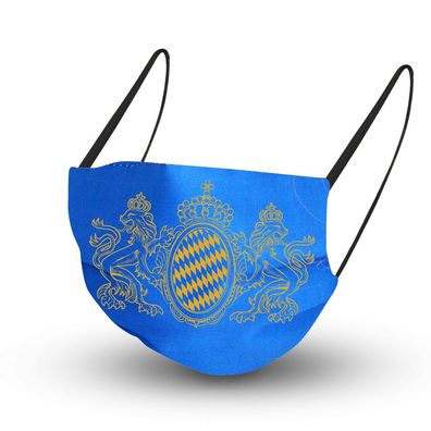 Baumwollmaske in BLAU mit zertifiziertem Innenvlies - Bayern Wappen Emblem Löwen - 1