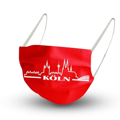 Baumwollmaske in ROT mit zertifiziertem Innenvlies - Skyline Köln Cologne 15617 + Gr