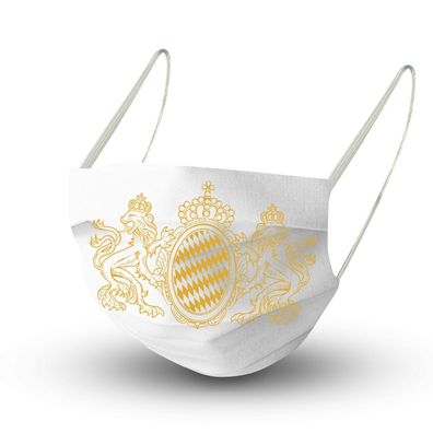 Baumwollmaske in WEISS mit zertifiziertem Innenvlies - Bayern Wappen Emblem - 15619/1