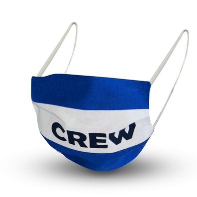 Baumwollmaske mit zertifiziertem Innenvlies - Blau-Weiß gestreift mit Aufdruck CREW