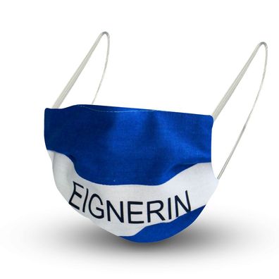 Baumwollmaske mit zertifiziertem Innenvlies - Blau-Weiß gestreift mit Print Eignerin