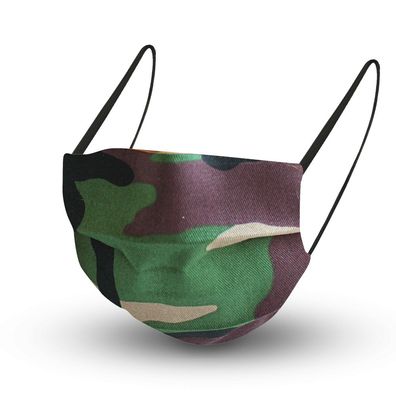 Baumwollmaske mit zertifiziertem Innenvlies - Camouflage Grün-Braun - 15459 + Gratis