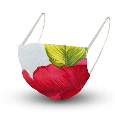Baumwollmaske mit zertifiziertem Innenvlies - Floral Blume Rot-Gelb-Weiß - 15578 + G