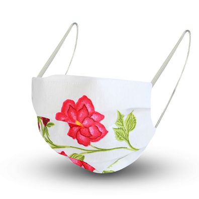 Design Maske aus Baumwolle mit zertifiziertem Innenvlies - Blume Rot Floral Blüten -