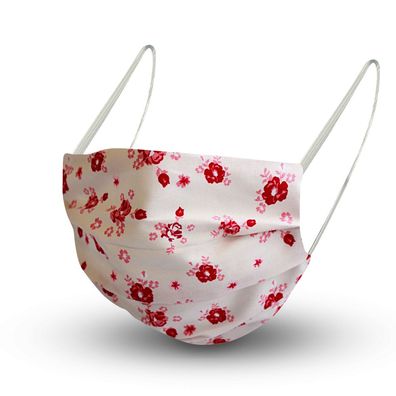 Design Maske aus Baumwolle mit zertifiziertem Innenvlies - Floral Mille Fleur Rot - 1
