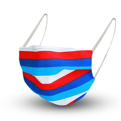 Design Maske aus Baumwolle mit zertifiziertem Innenvlies - gestreift Blau-Rot-Weiß -