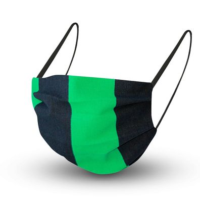 Design Maske aus Baumwolle mit zertifiziertem Innenvlies - Grün-Schwarz gestreift -