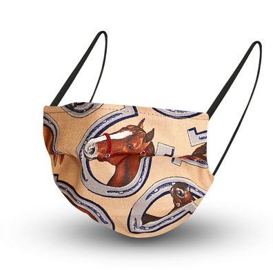 Design Maske aus Baumwolle mit zertifiziertem Innenvlies - Hufeisen Pferd - 15490 + G