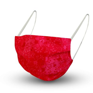 Design Maske aus Baumwolle mit zertifiziertem Innenvlies - Rot Floral Druck - 15574 +
