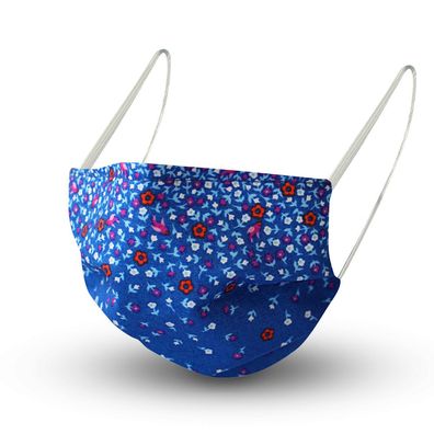 Design Maske aus Baumwolle mit zertifiziertem Innenvlies - Streublumen Blau - 15629 +