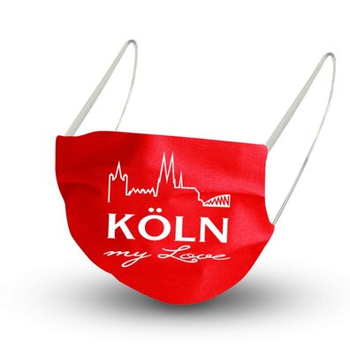 Design Maske in ROT aus Baumwolle mit zertifiziertem Innenvlies - Skyline Köln My Lo