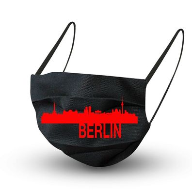 Design Maske in Schwarz aus Baumwolle mit zertifiziertem Innenvlies - Skyline Berlin