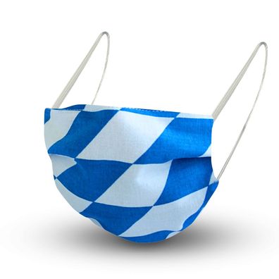 Maske aus Baumwolle mit zertifiziertem Innenvlies - bayerisch Raute groß Blau-Weiss