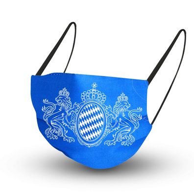 Maske in Royalblau aus Baumwolle mit zertifiziertem Innenvlies - Bayern Wappen Emblem