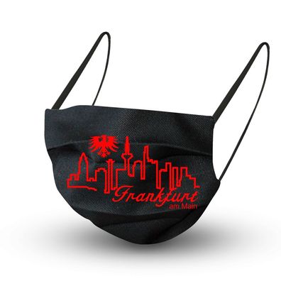 Maske in Schwarz aus Baumwolle mit zertifiziertem Innenvlies - Skyline Frankfurt - 15