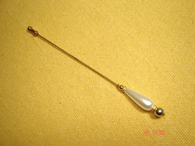Hutnadel mit perlmutt Perle mit Verschluß Gesamtlänge 11,5 cm