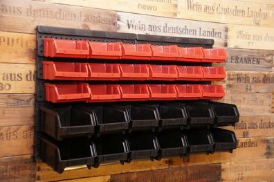 Stapelboxen Wandregal 32tlg Box Sichtlagerkästen Werkstatt Lagersystem Regal