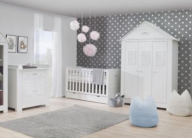 Babyzimmer Kinderzimmer komplett Saint-Tropez MDF Set C weiß Schrank 3T Kommode Bett