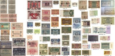 Deutschland Banknoten: 25 verschiedenen: 25 Pfennig - 500 Millionen Mark, 1910 - 1944