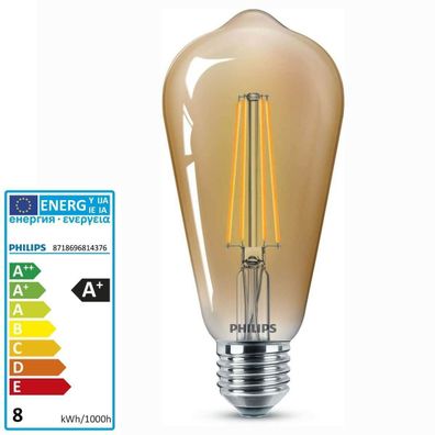 EOL Philips LED Lampe 8 Watt E27 ST64 Retro Filament Dimmbar bronze gold Deko Lüster