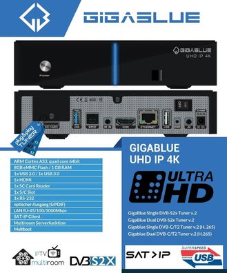 GigaBlue UHD IP 4K USB HDMI SD Karte Multiroom Ultra HD IP Box