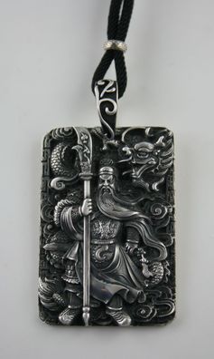 999 Sterling Silber Anhänger chinesisches Motiv Guan Yu und Drache Amulett Kette