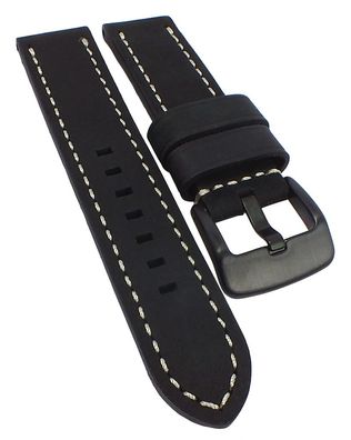 Herzog Hunter Uhrenarmband 22mm Leder | schwarz flach Kontrastnaht