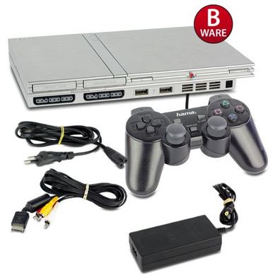 PS2 Konsole Slim Line in Silber (B-Ware) #20S + Ähnlicher Controller + alle Kabel