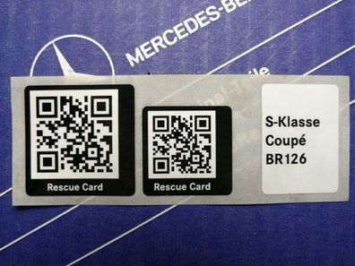 Mercedes Aufkleber Rescue Card QR-Code für W126 Coupé