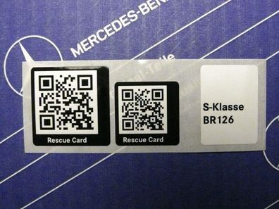 Mercedes Aufkleber Rescue Card QR-Code für W126 Limousinen