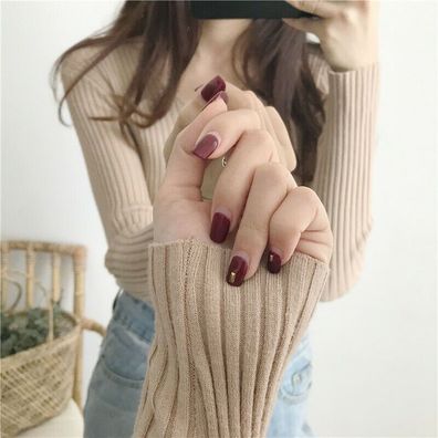 Lang Arm Pullover Frauen Damen Herbst Winter Dünne V-Ausschnitt Einfarbig NEU